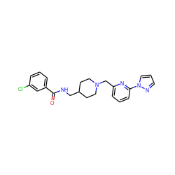 O=C(NCC1CCN(Cc2cccc(-n3cccn3)n2)CC1)c1cccc(Cl)c1 ZINC000013782317