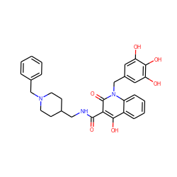 O=C(NCC1CCN(Cc2ccccc2)CC1)c1c(O)c2ccccc2n(Cc2cc(O)c(O)c(O)c2)c1=O ZINC000169312985