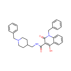 O=C(NCC1CCN(Cc2ccccc2)CC1)c1c(O)c2ccccc2n(Cc2ccccc2)c1=O ZINC000169312688