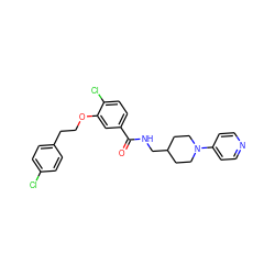 O=C(NCC1CCN(c2ccncc2)CC1)c1ccc(Cl)c(OCCc2ccc(Cl)cc2)c1 ZINC000013643408