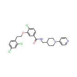 O=C(NCC1CCN(c2ccncc2)CC1)c1ccc(Cl)c(OCCc2ccc(Cl)cc2Cl)c1 ZINC000013643405