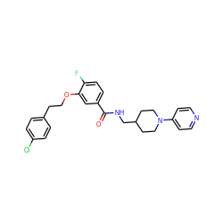 O=C(NCC1CCN(c2ccncc2)CC1)c1ccc(F)c(OCCc2ccc(Cl)cc2)c1 ZINC000013643337