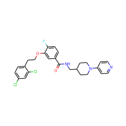 O=C(NCC1CCN(c2ccncc2)CC1)c1ccc(F)c(OCCc2ccc(Cl)cc2Cl)c1 ZINC000013643334