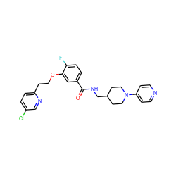 O=C(NCC1CCN(c2ccncc2)CC1)c1ccc(F)c(OCCc2ccc(Cl)cn2)c1 ZINC000013643339