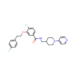 O=C(NCC1CCN(c2ccncc2)CC1)c1ccc(F)c(OCCc2ccc(F)cc2)c1 ZINC000013643362