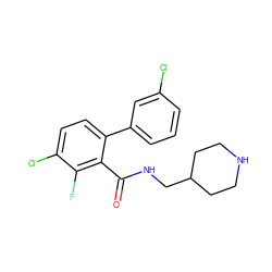 O=C(NCC1CCNCC1)c1c(-c2cccc(Cl)c2)ccc(Cl)c1F ZINC000049046689