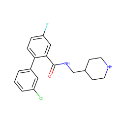 O=C(NCC1CCNCC1)c1cc(F)ccc1-c1cccc(Cl)c1 ZINC000049047177