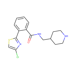 O=C(NCC1CCNCC1)c1ccccc1-c1nc(Cl)cs1 ZINC000049037120