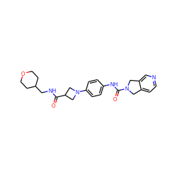 O=C(NCC1CCOCC1)C1CN(c2ccc(NC(=O)N3Cc4ccncc4C3)cc2)C1 ZINC000166040763