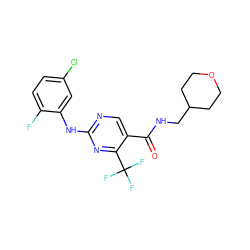 O=C(NCC1CCOCC1)c1cnc(Nc2cc(Cl)ccc2F)nc1C(F)(F)F ZINC000028645372