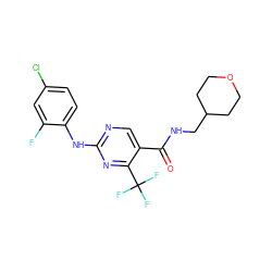 O=C(NCC1CCOCC1)c1cnc(Nc2ccc(Cl)cc2F)nc1C(F)(F)F ZINC000028645378