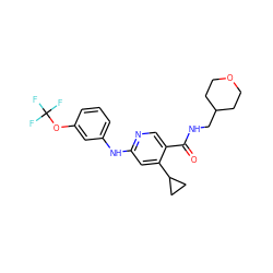 O=C(NCC1CCOCC1)c1cnc(Nc2cccc(OC(F)(F)F)c2)cc1C1CC1 ZINC000040420967