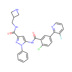 O=C(NCC1CNC1)c1cc(NC(=O)c2cc(-c3ncccc3F)ccc2Cl)n(-c2ccccc2)n1 ZINC001772640285