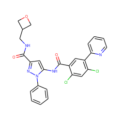 O=C(NCC1COC1)c1cc(NC(=O)c2cc(-c3ccccn3)c(Cl)cc2Cl)n(-c2ccccc2)n1 ZINC001772641278