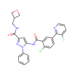 O=C(NCC1COC1)c1cc(NC(=O)c2cc(-c3ncccc3F)ccc2Cl)n(-c2ccccc2)n1 ZINC001772617010