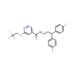 O=C(NCCC(c1ccc(F)cc1)c1ccc(F)cc1)c1ccnc(OCC(F)(F)F)c1 ZINC000043059200