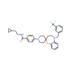 O=C(NCCC1CC1)c1ccc(N2CCC3(CC2)CCN(Cc2cccc(C(F)(F)F)c2)c2ccccc2O3)cc1 ZINC000095593387