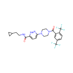 O=C(NCCC1CC1)c1ccc(N2CCN(C(=O)c3cc(C(F)(F)F)ccc3C(F)(F)F)CC2)nn1 ZINC000038348878