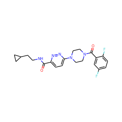 O=C(NCCC1CC1)c1ccc(N2CCN(C(=O)c3cc(F)ccc3F)CC2)nn1 ZINC000095595368