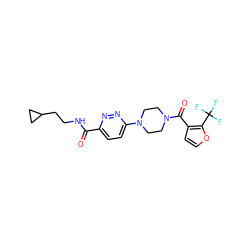 O=C(NCCC1CC1)c1ccc(N2CCN(C(=O)c3ccoc3C(F)(F)F)CC2)nn1 ZINC000095594259