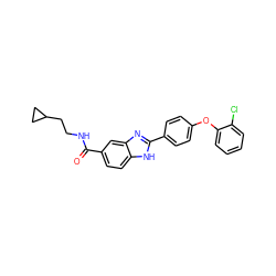 O=C(NCCC1CC1)c1ccc2[nH]c(-c3ccc(Oc4ccccc4Cl)cc3)nc2c1 ZINC000059032249