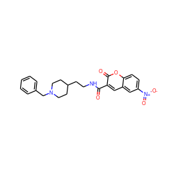 O=C(NCCC1CCN(Cc2ccccc2)CC1)c1cc2cc([N+](=O)[O-])ccc2oc1=O ZINC000103276753