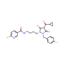 O=C(NCCCC[C@@H]1C(=O)C(C(=O)C2CC2)C(=O)N1Cc1ccc(F)cc1)c1ccc(Cl)nc1 ZINC000101235303