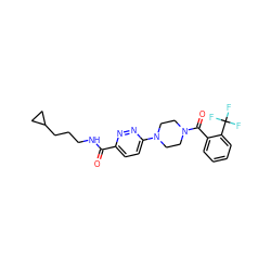 O=C(NCCCC1CC1)c1ccc(N2CCN(C(=O)c3ccccc3C(F)(F)F)CC2)nn1 ZINC000095593811