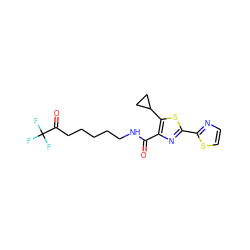 O=C(NCCCCCC(=O)C(F)(F)F)c1nc(-c2nccs2)sc1C1CC1 ZINC000653706799