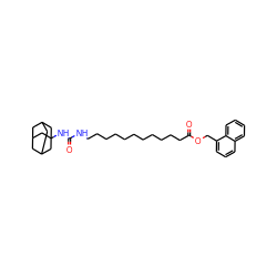 O=C(NCCCCCCCCCCCC(=O)OCc1cccc2ccccc12)NC12CC3CC(CC(C3)C1)C2 ZINC000028641318