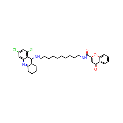 O=C(NCCCCCCCCCCNc1c2c(nc3cc(Cl)cc(Cl)c13)CCCC2)c1cc(=O)c2ccccc2o1 ZINC000084632499