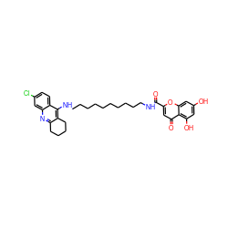 O=C(NCCCCCCCCCCNc1c2c(nc3cc(Cl)ccc13)CCCC2)c1cc(=O)c2c(O)cc(O)cc2o1 ZINC000084587878