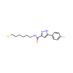 O=C(NCCCCCCS)c1cc(-c2ccc(F)cc2)[nH]n1 ZINC000653708639