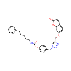 O=C(NCCCCCc1ccccc1)Oc1ccc(Cn2cc(COc3ccc4ccc(=O)oc4c3)nn2)cc1 ZINC000653822648