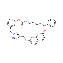 O=C(NCCCCCc1ccccc1)Oc1cccc(Cn2cc(COc3ccc4ccc(=O)oc4c3)nn2)c1 ZINC000653822638