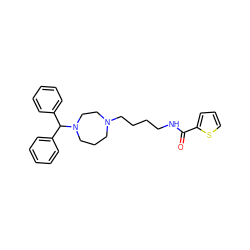 O=C(NCCCCN1CCCN(C(c2ccccc2)c2ccccc2)CC1)c1cccs1 ZINC000028869842