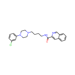 O=C(NCCCCN1CCN(c2cccc(Cl)c2)CC1)c1cc2ccccc2cn1 ZINC000040393501