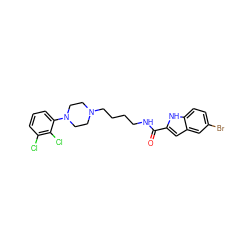 O=C(NCCCCN1CCN(c2cccc(Cl)c2Cl)CC1)c1cc2cc(Br)ccc2[nH]1 ZINC000040576114