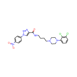 O=C(NCCCCN1CCN(c2cccc(Cl)c2Cl)CC1)c1cn(-c2ccc([N+](=O)[O-])cc2)nn1 ZINC000045284123