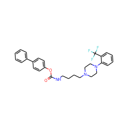 O=C(NCCCCN1CCN(c2ccccc2C(F)(F)F)CC1)Oc1ccc(-c2ccccc2)cc1 ZINC000223219428