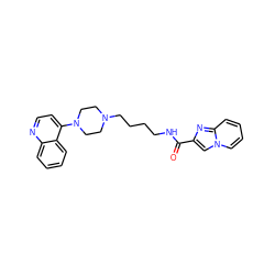 O=C(NCCCCN1CCN(c2ccnc3ccccc23)CC1)c1cn2ccccc2n1 ZINC000207549733