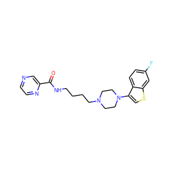 O=C(NCCCCN1CCN(c2csc3cc(F)ccc23)CC1)c1cnccn1 ZINC000013609416