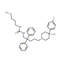 O=C(NCCCCO)NCC(CCCN1CCC(O)(c2ccc(Cl)cc2)CC1)(c1ccccc1)c1ccccc1 ZINC000027298677