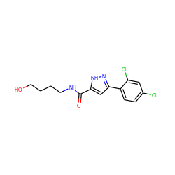 O=C(NCCCCO)c1cc(-c2ccc(Cl)cc2Cl)n[nH]1 ZINC000040395172