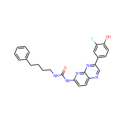 O=C(NCCCCc1ccccc1)Nc1ccc2ncc(-c3ccc(O)c(F)c3)nc2n1 ZINC000169704101