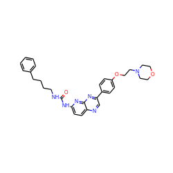 O=C(NCCCCc1ccccc1)Nc1ccc2ncc(-c3ccc(OCCN4CCOCC4)cc3)nc2n1 ZINC000169704115