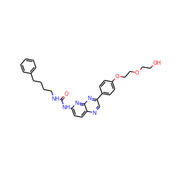 O=C(NCCCCc1ccccc1)Nc1ccc2ncc(-c3ccc(OCCOCCO)cc3)nc2n1 ZINC000169704114