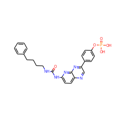 O=C(NCCCCc1ccccc1)Nc1ccc2ncc(-c3ccc(OP(=O)(O)O)cc3)nc2n1 ZINC000169704092
