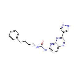 O=C(NCCCCc1ccccc1)Nc1ccc2ncc(-c3cn[nH]c3)nc2n1 ZINC000169704085