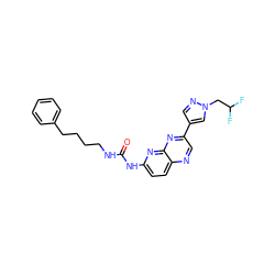 O=C(NCCCCc1ccccc1)Nc1ccc2ncc(-c3cnn(CC(F)F)c3)nc2n1 ZINC000169704089